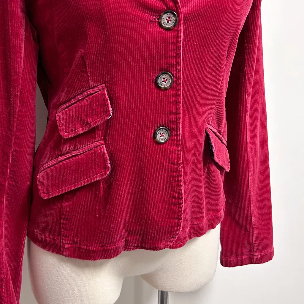 American Eagle Raspberry Red Corduroy Button Front Handkerchief Vintage New - Image 4