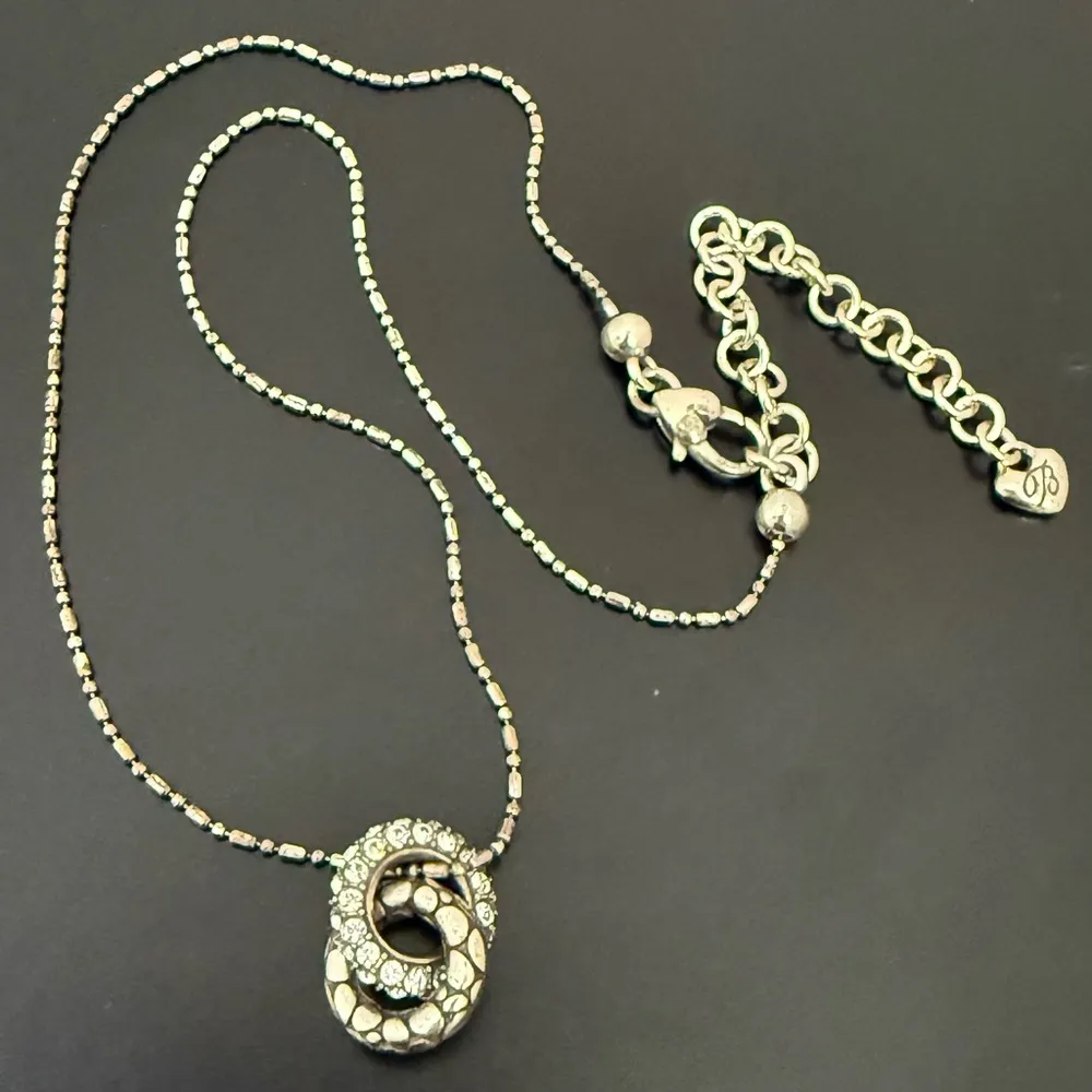 BRIGHTON Silver-plated Pebble Pave Crystal Interlocking Circles Necklace 9g. - Image 2