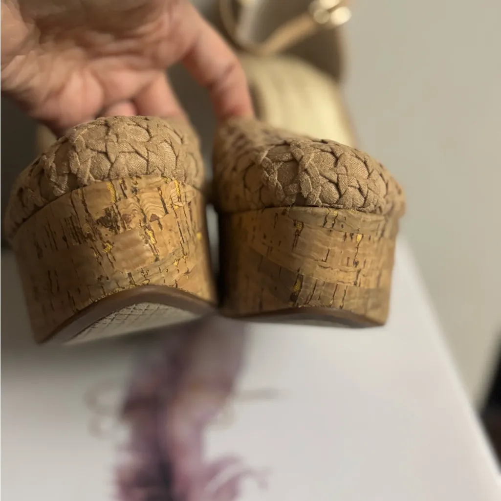 JESSICA SIMPSON Womens Beige 2 Cork-Like Wedge Woven Cut Out Marshela - Image 4