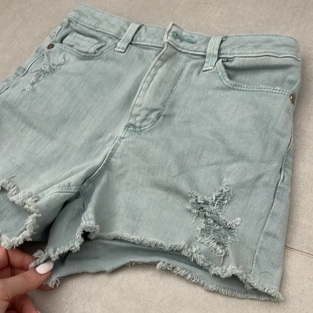 Clockhouse shorts Women size EUR 34 / US 4 Teal color Jean shorts distressed - Image 4