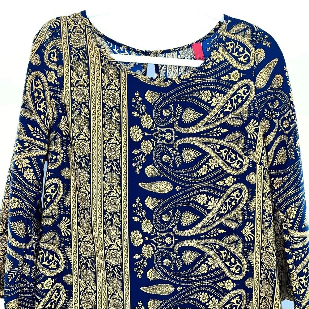 Gi Biu Women's 3/4 Sleeves Sheath Knee Length Long Sleeve Dress Navy w/Yellow - Image 5