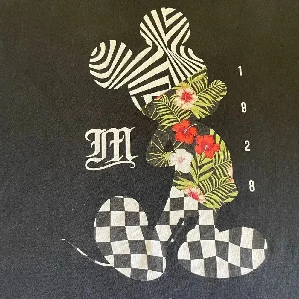 RARE NEFF DISNEY Retro Vans FLORAL STARS MICKEY MOUSE BLACK SHIRT  VANS SZ M #13 - Image 9