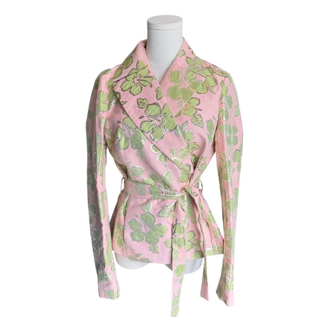 Andreeva x LoveShackFancy - NWT Pink Green Floral Jacquard Wrap Jacket Sz 6 - Image 2