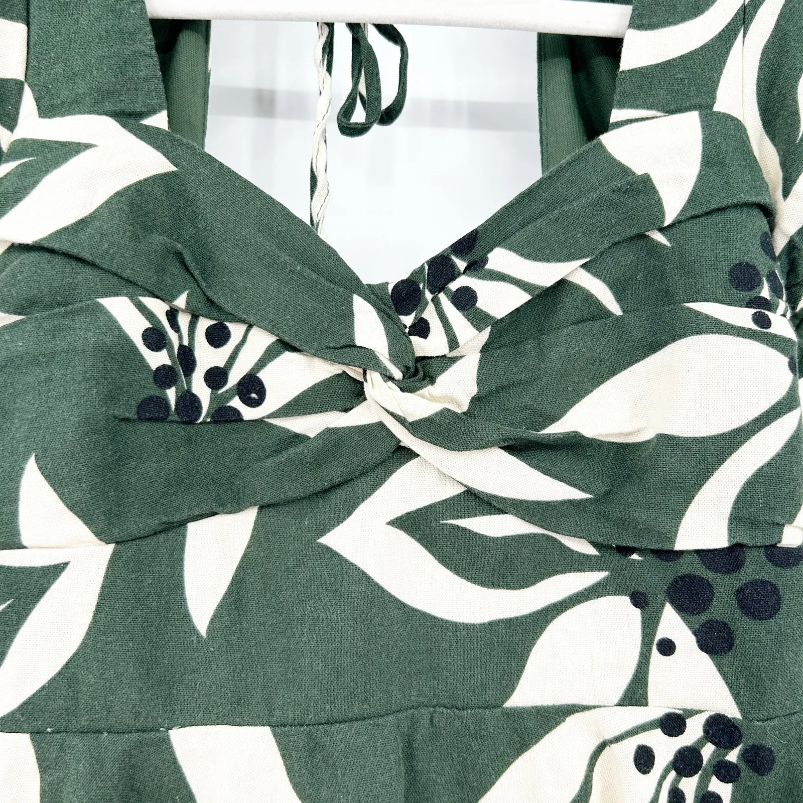 Francescas Mi Ami Nina Linen Blend Twist Front Tropical Floral Peplum‎ Blouse M Green Size M - Image 5