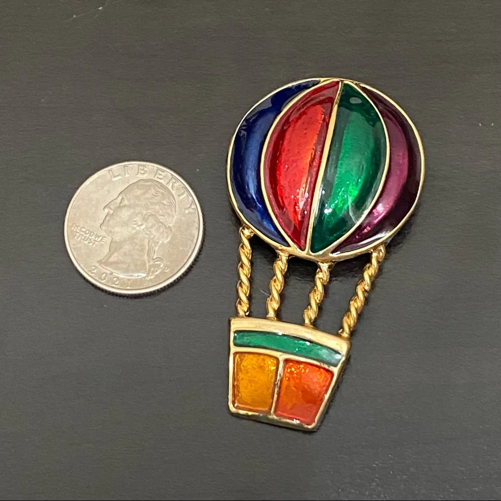Vintage Unsigned Colorful Enamel Got Air Balloon Brooch New (Old Stock) - Image 7