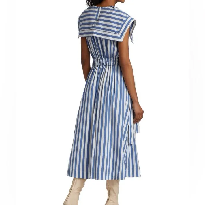 3.1 Phillip Lim Midi Dress Draped Handkerchief Collar Gathered Waist Size 0 - Image 4