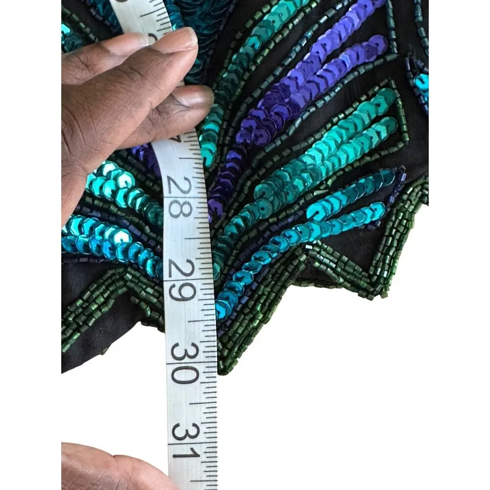 Vintage Laurence Kazar New York Silk Blue Beaded Sequins Sz 5X Party Evening Top - Image 7