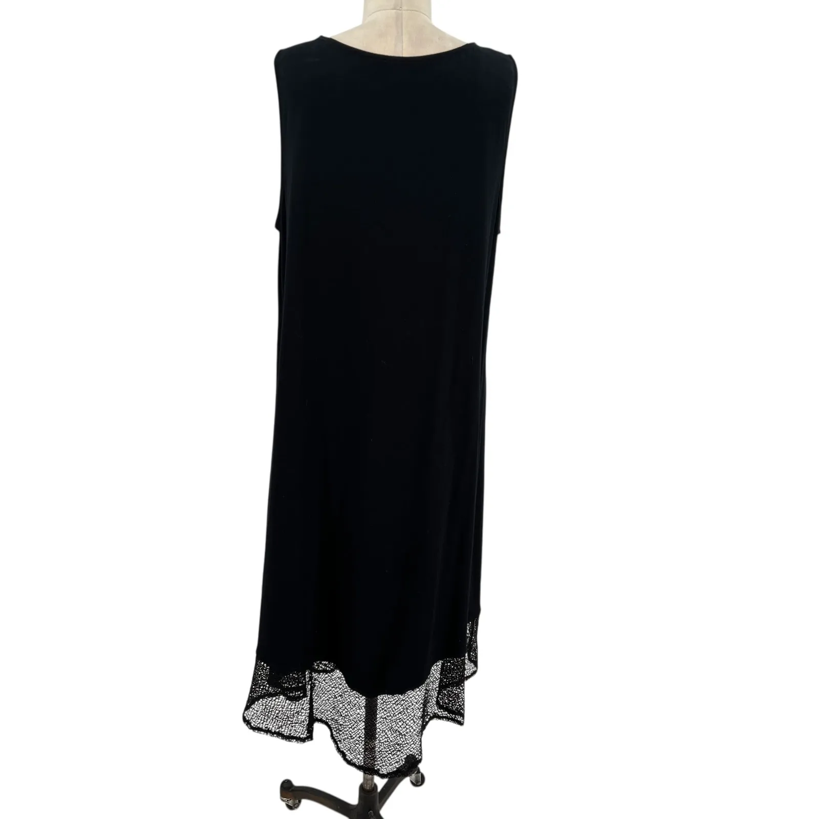 Eileen Fisher Jersey Tank Dress Contrast‎ Hem Crochet Knit Black Size XL - Image 8