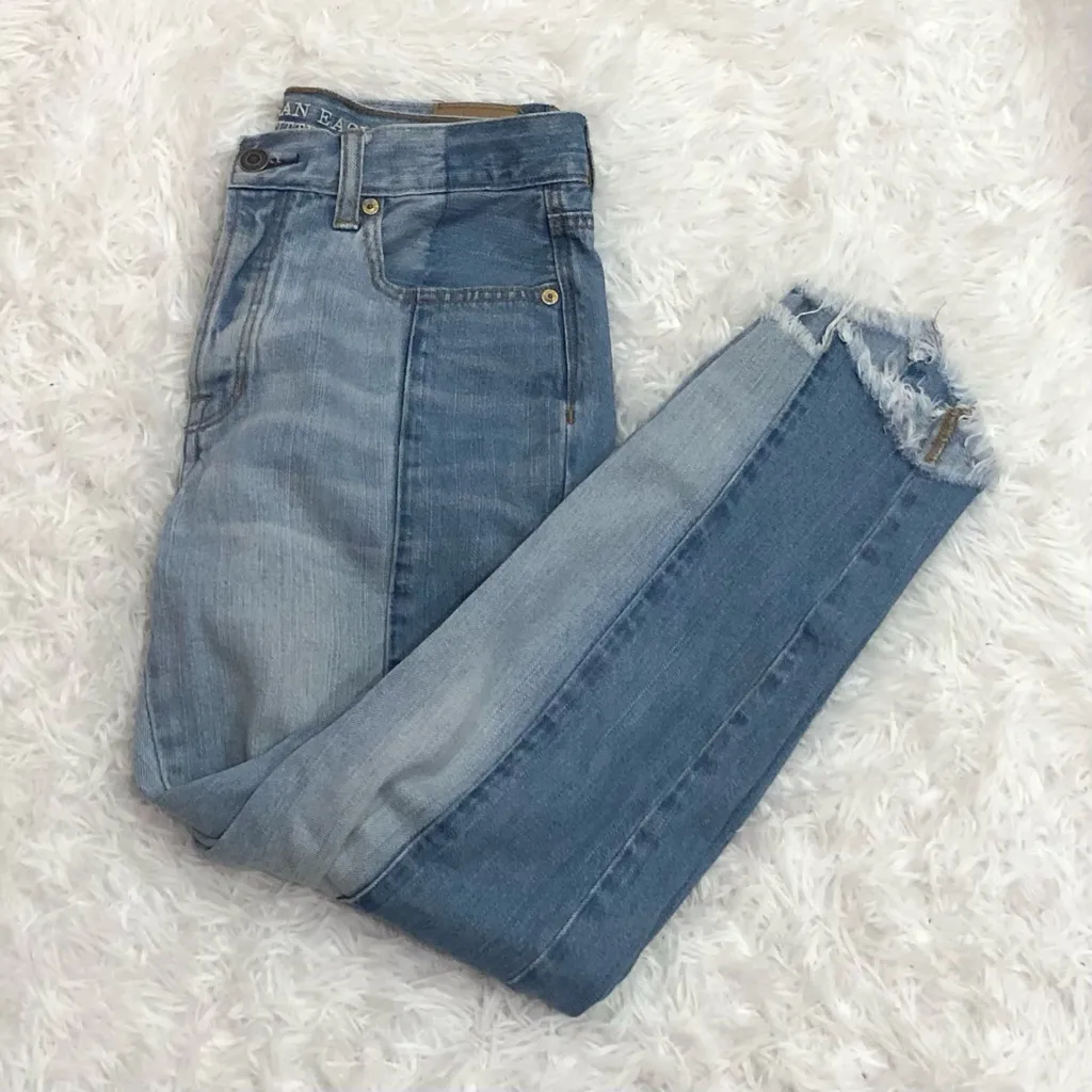 American Eagle‎ Vintage High Rise Two Tone Fringe Button Fly Jeans 4 - Image 2