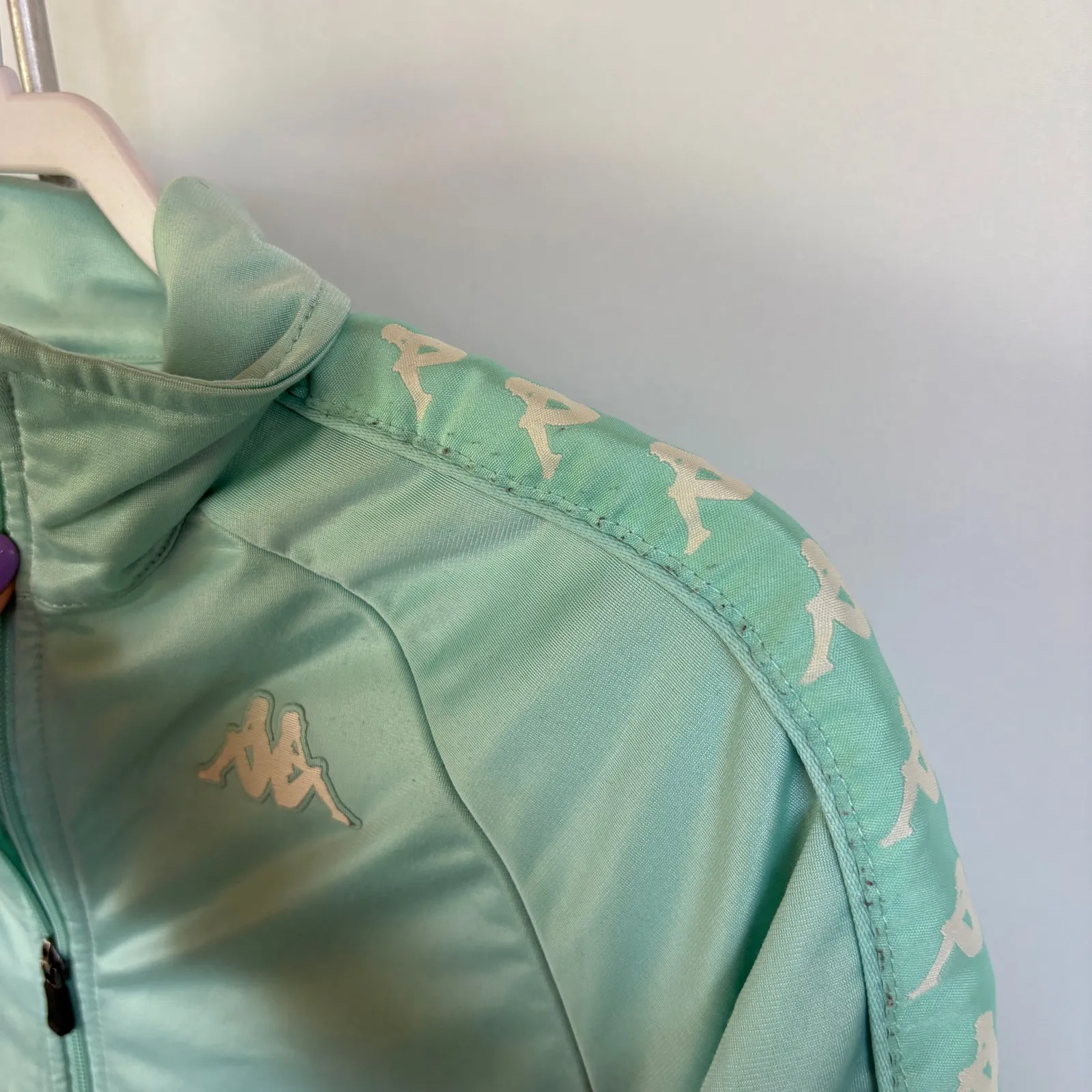 Kappa Teal Zip Up Track Jacket Athleisure Logo Sleeve Streetwear Comfort Small - Image 8