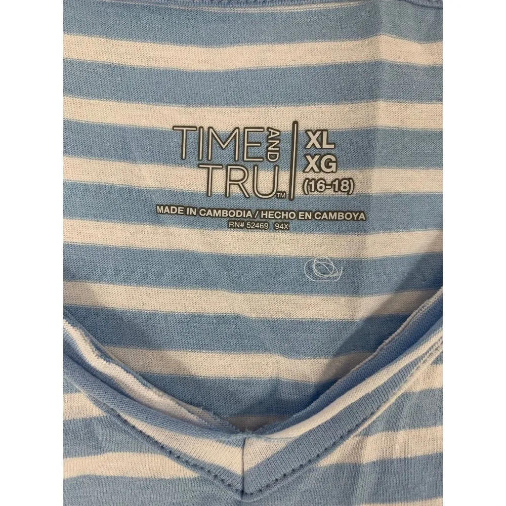 Time & Tru Light Blue & White Striped Sleeveless Dress - Image 3