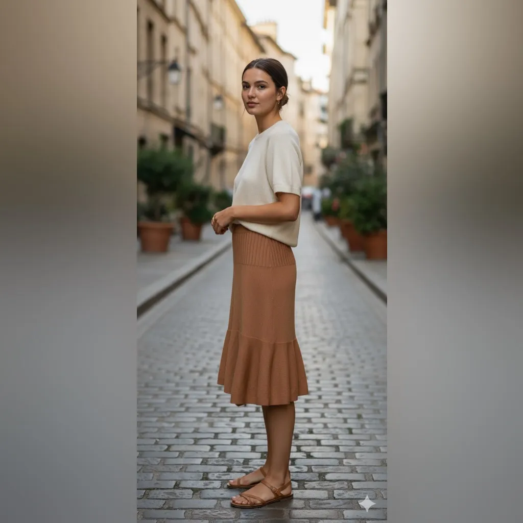 Barrie 100% Cashmere Scotland Asymmetrical Tan Camel‎ Knit Skirt Women’s Size M Tan Size M - Image 2