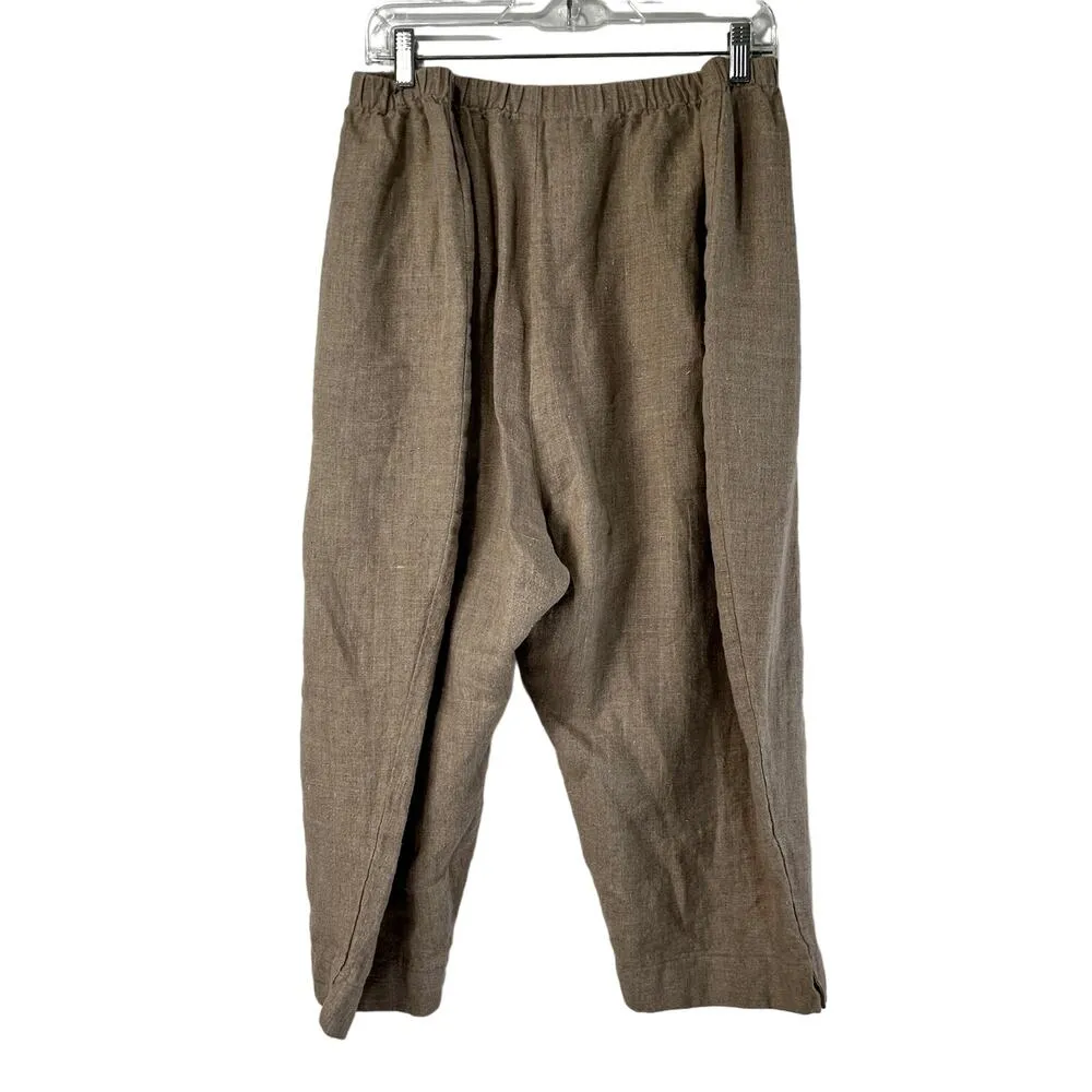 J. Jill Woven Linen Pants Neutrals Plus Size 4X Cropped Length Brown Lagenlook Tan - Image 4