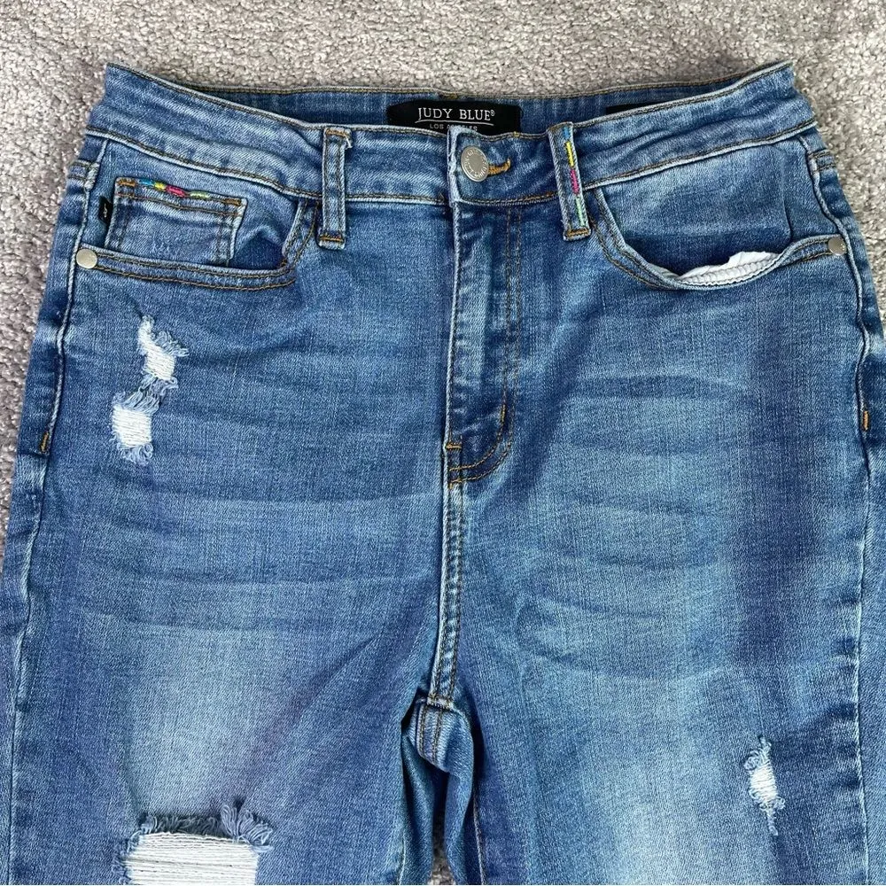 Judy Blue Jeans Women's 7/28 Blue Skinny High Rise Dark Denim Distressed - Image 2