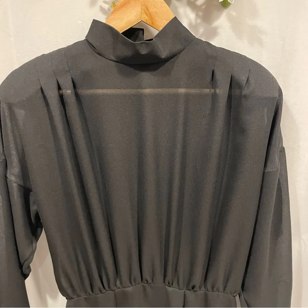 Vintage 80’s sheer goth whimsigoth black midi dress high neck back buttons Size L - Image 13