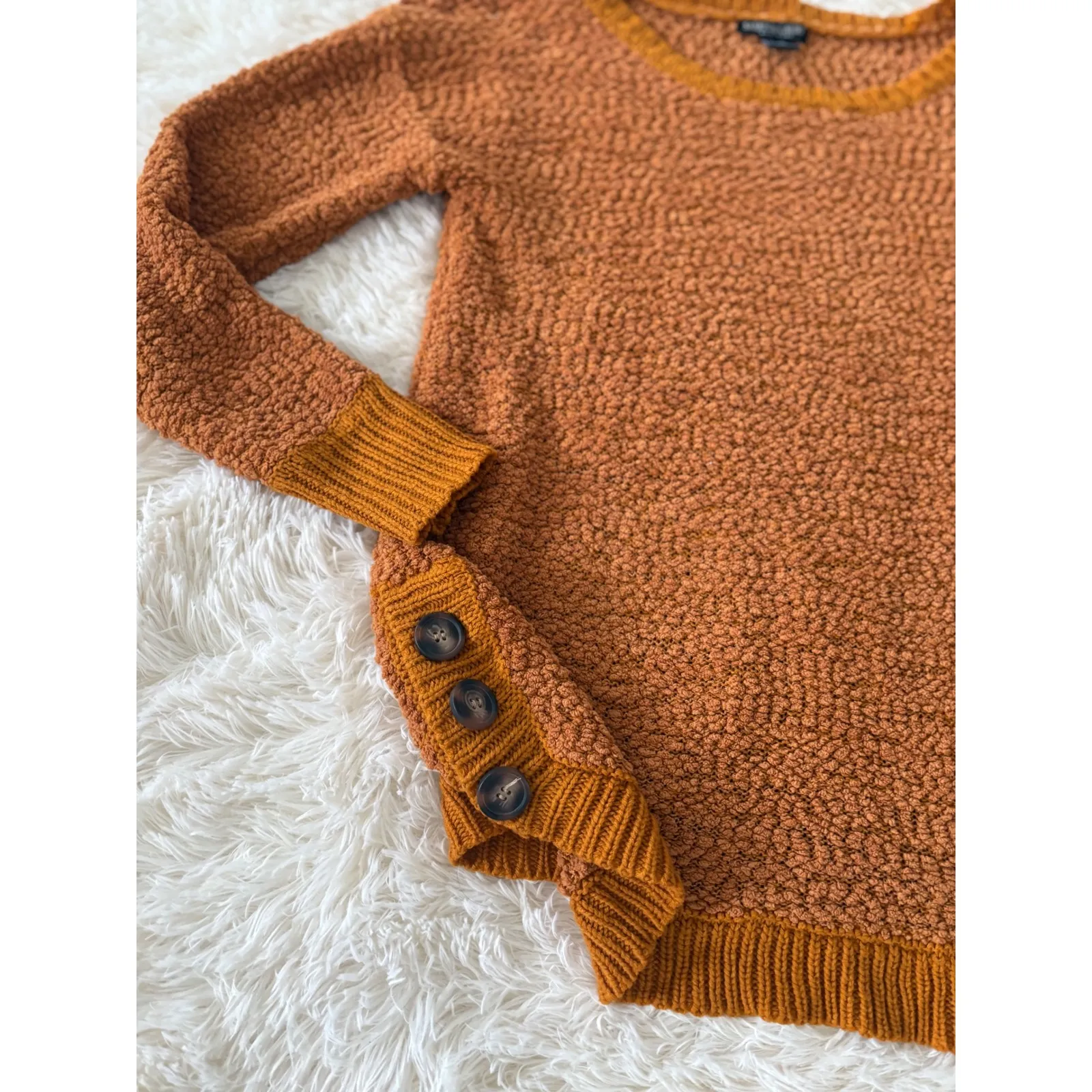 Sabrina Laure Textured Knit Pullover Sweater Rust Orange Button Detail XL‎ - Image 6
