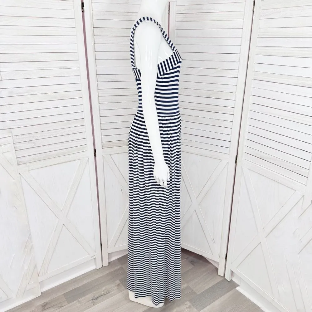 Loft‎ Nautical Stripes Knit Maxi Sundress Sleeveless Blue White XS - Image 4