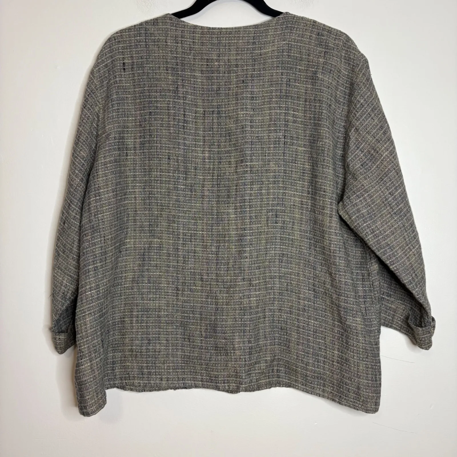 FLAX Linen Plaid Button Front Jacket Women's Medium 3/4 Sleeve Textured‎ - Image 6