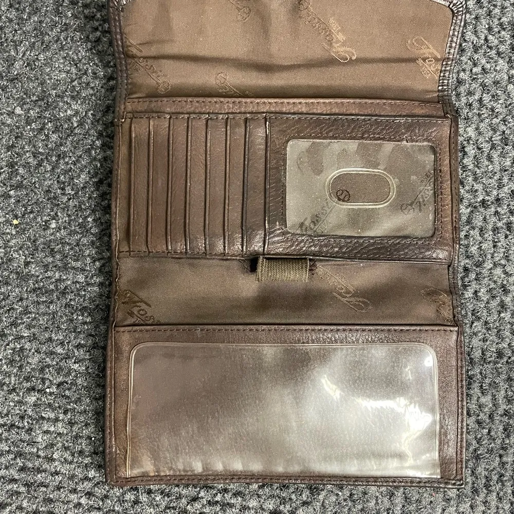 Fossil Brown Pebbled Leather Tri-Fold Bill Length Fold-Over Snap Close Wallet - Image 6