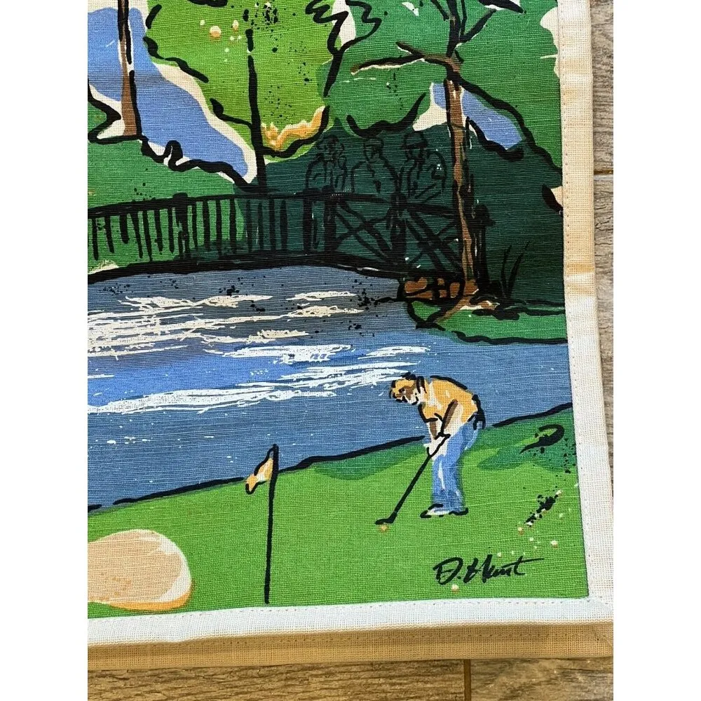 PGA Tour Golf Tote Bag Canvas Artist Signed Wood Handles Art Collectible New Vtg - Image 4