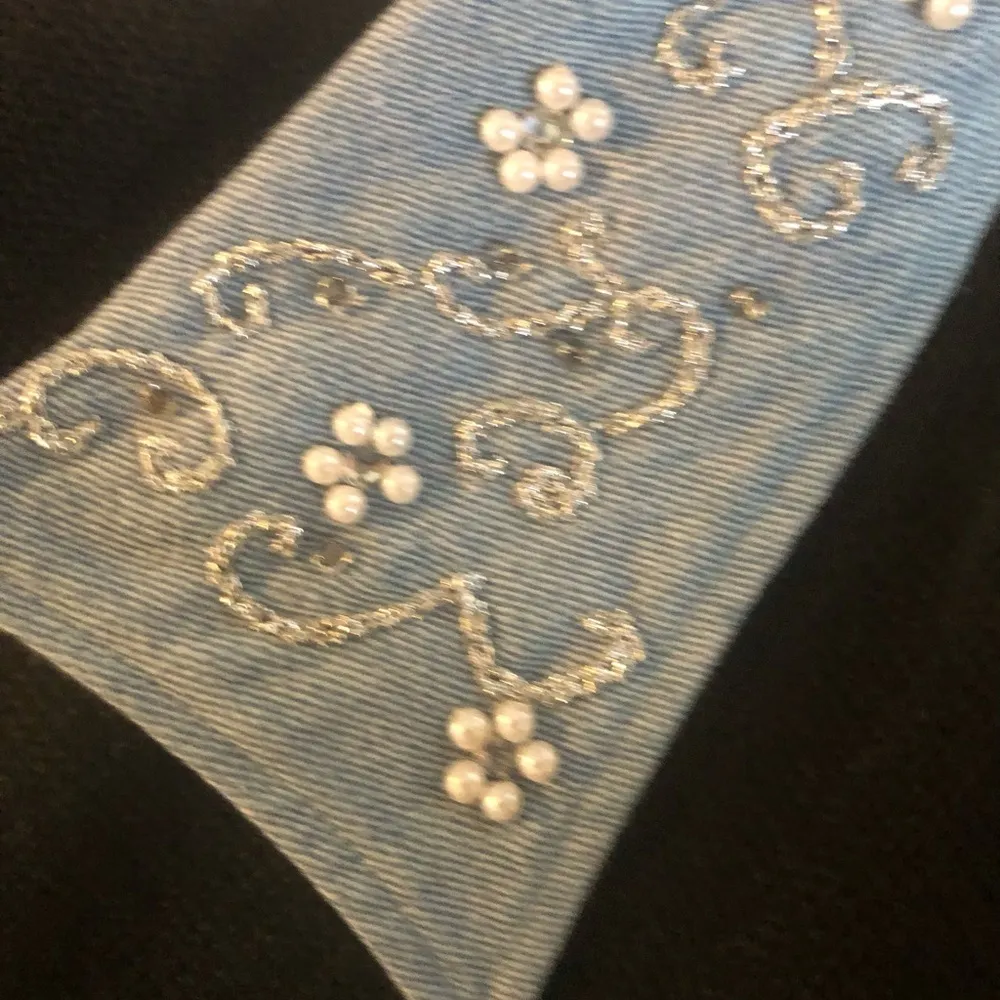 Black Embellished Cardigan Sweater 1X Zip Beaded Denim Collar - Image 4