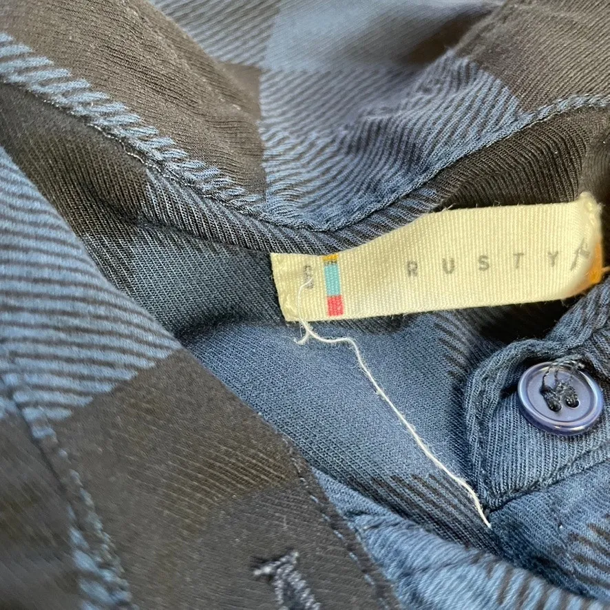 Rusty Women's Blue Black Buffalo‎ Plaid Long Sleeve Button Up Shirt Top - Image 2