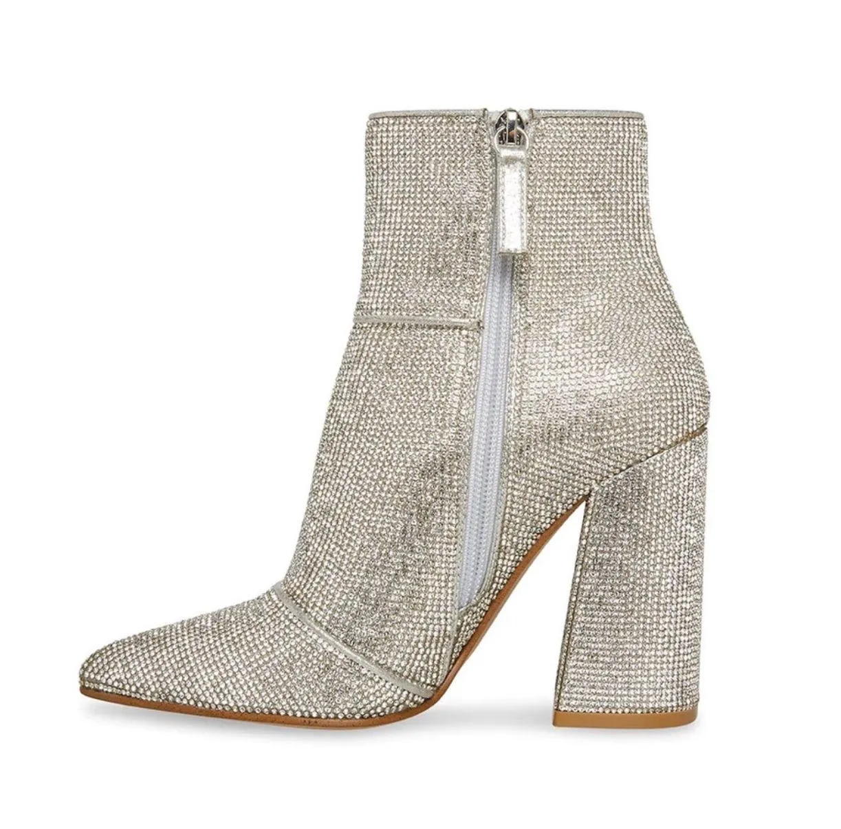 Silver Rhinestone Sparkle Bling Nola Bootie Heels Boots - Image 3