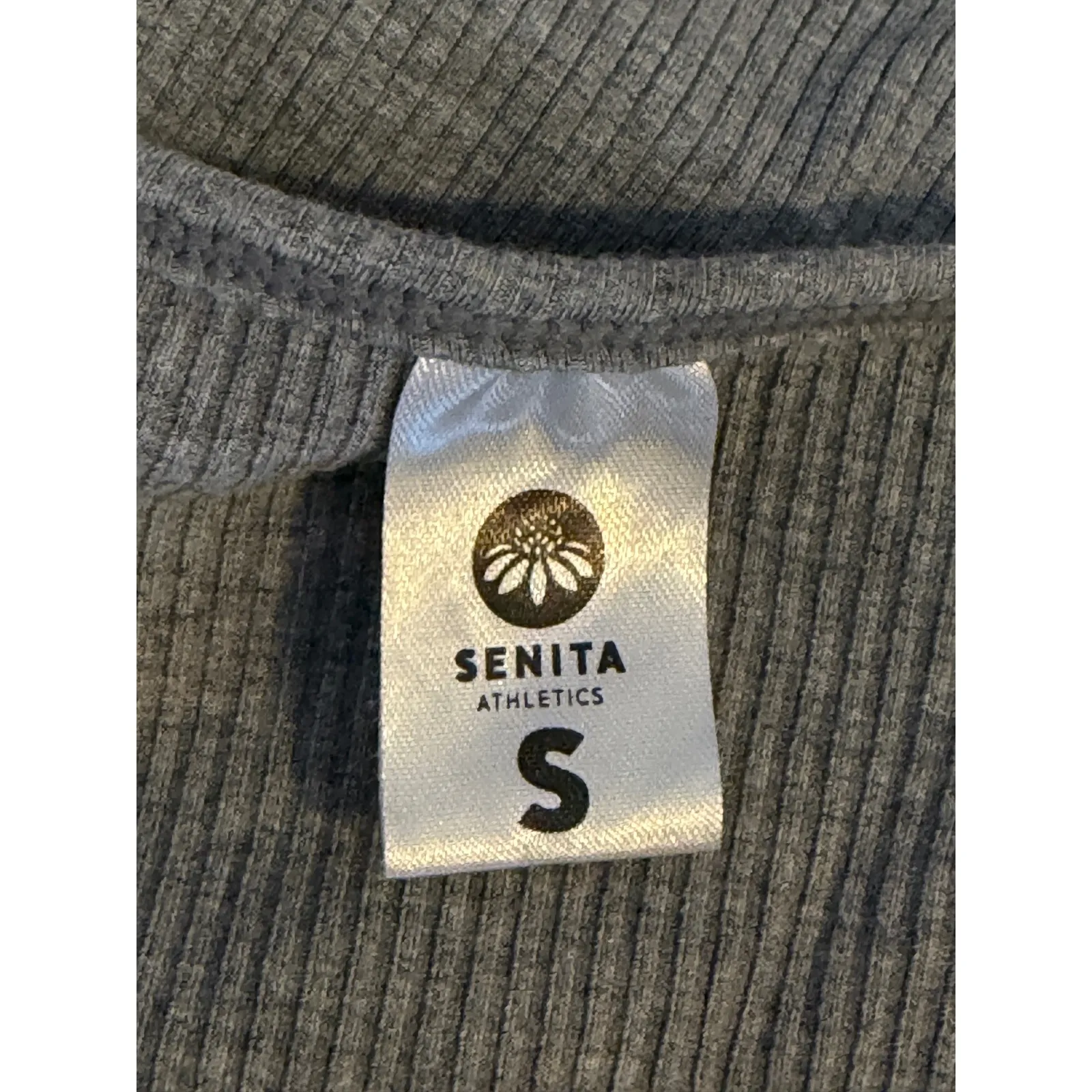 SENITA ATHLETICS Grey Ribbed Knit Wrap Crop Top Long Sleeve Balletcore Size S - Image 6