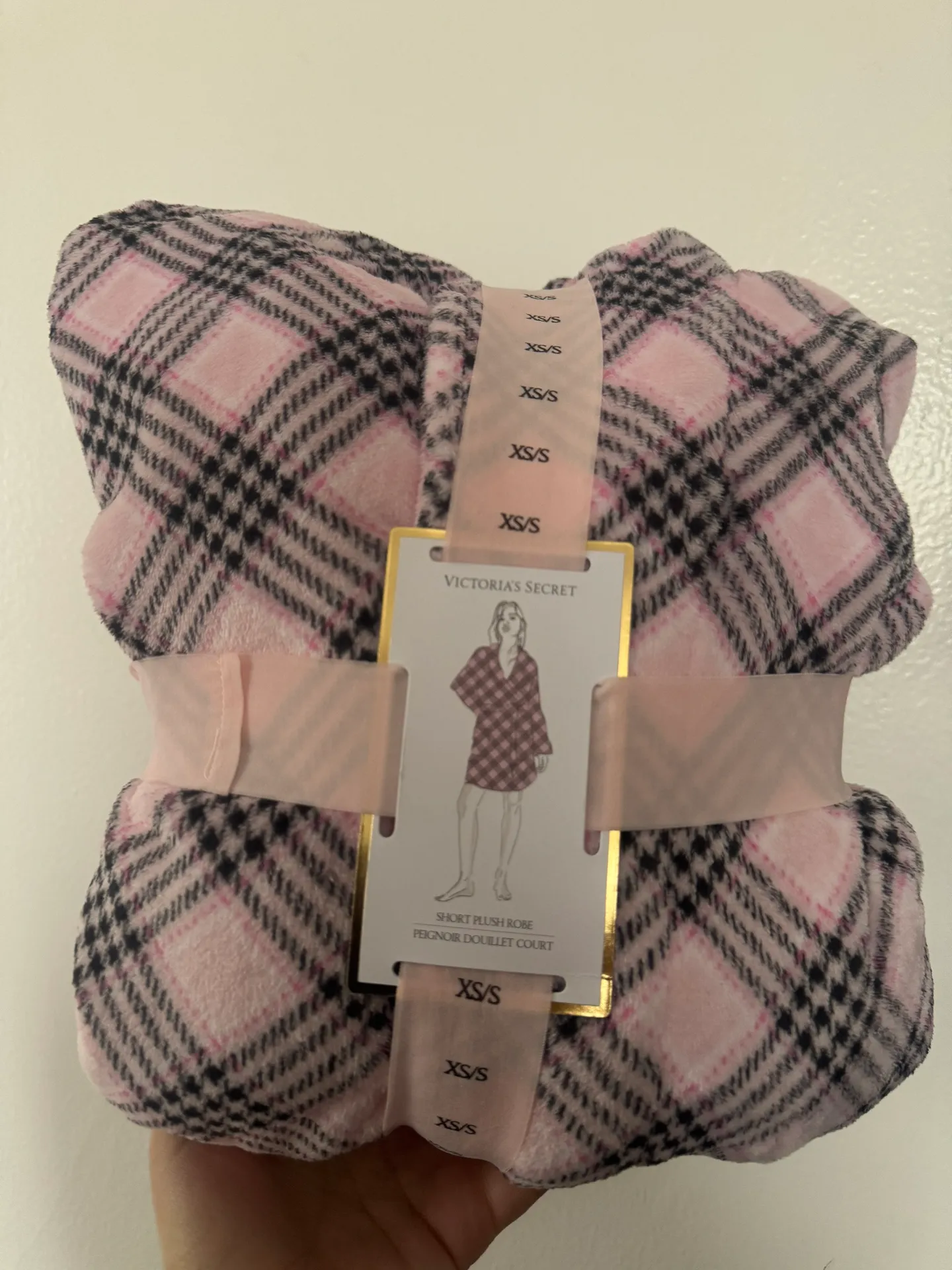 Victoria’s Secret Short Cozy Robe  PRETTY BLOSSOM FAVE PLAID size S/XS - Image 4