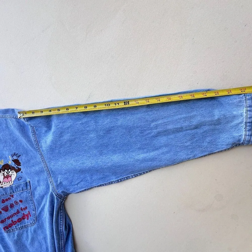 Vintage 90's denim denim shirt Goofy mickey mouse cowboy cartoon casual Sz XL Blue - Image 5