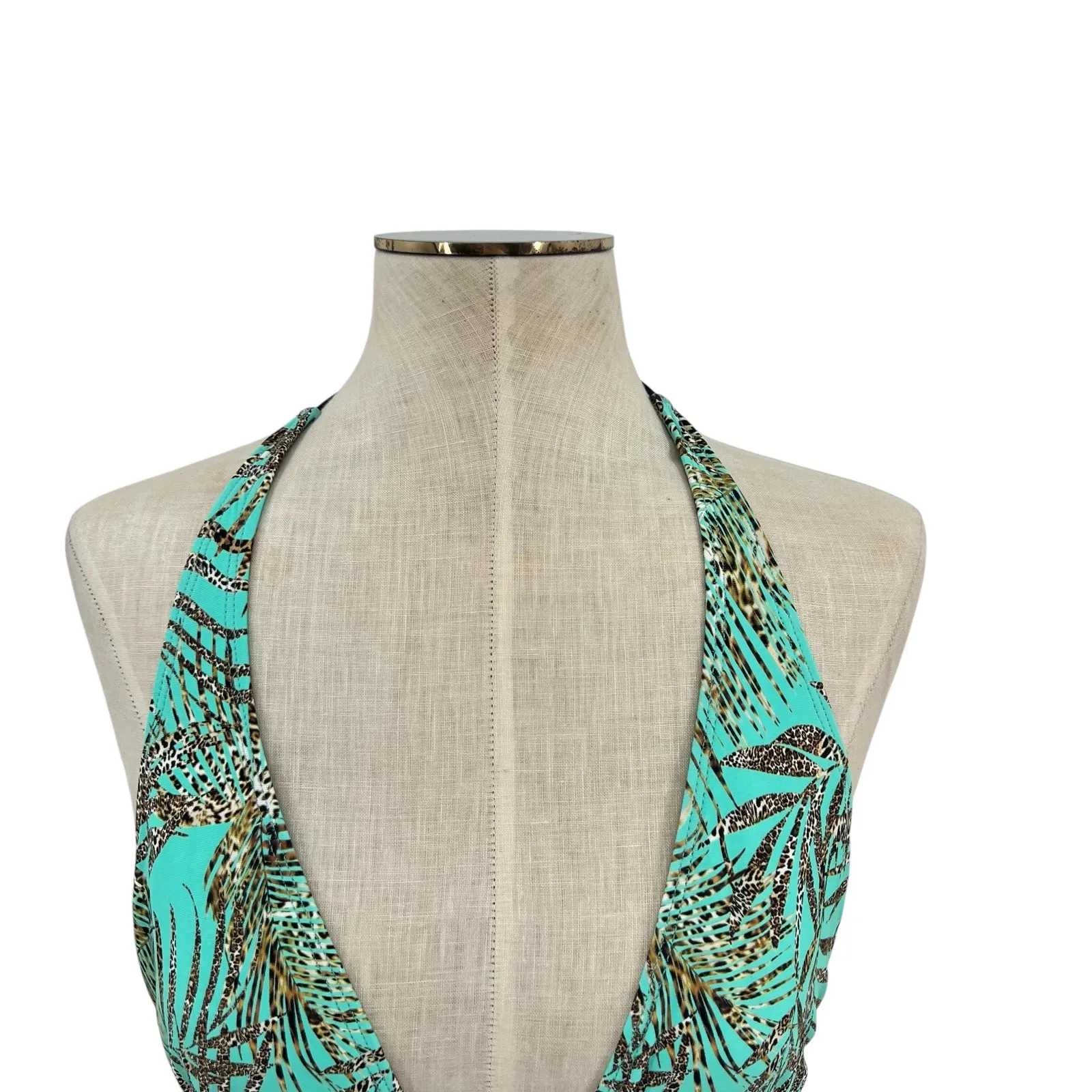 L Space‎ Lexie Wrap Bikini Top Pools & Palms Print Blue Green Size Large - Image 4