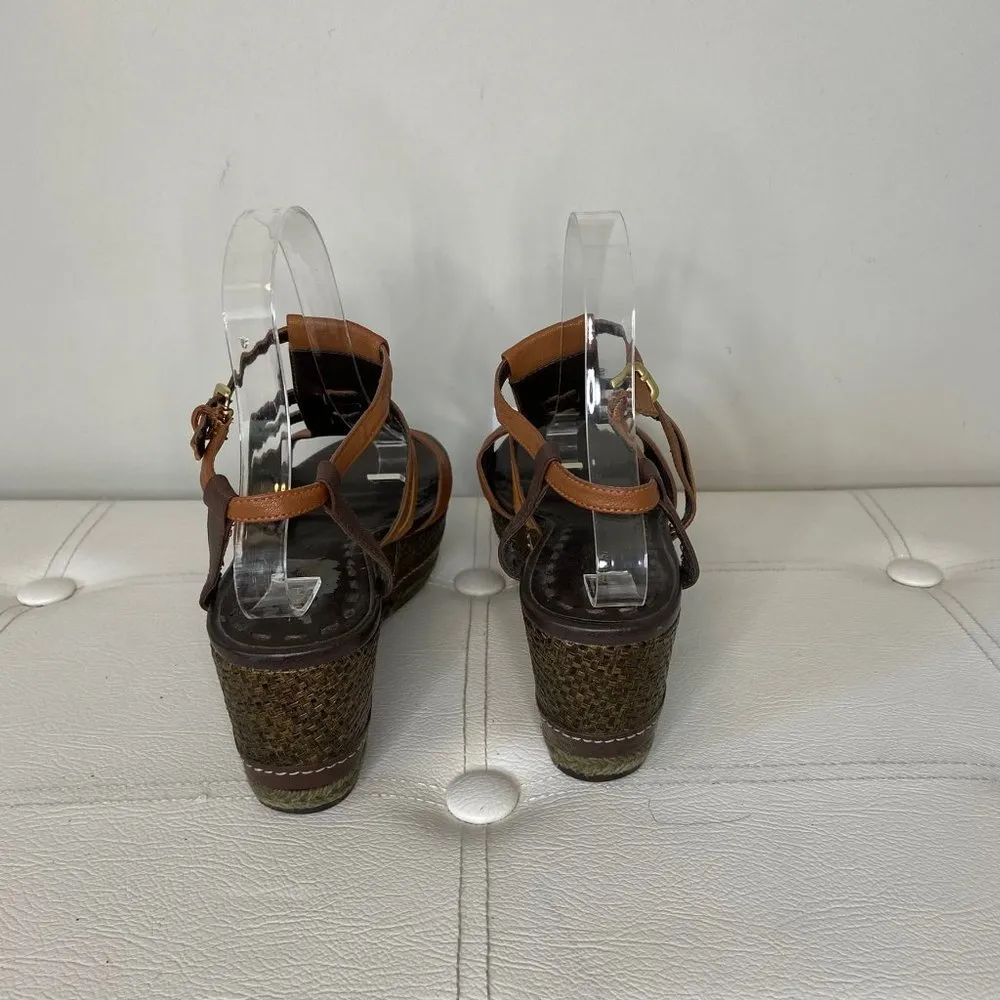 Tahari Jane Brown Leather Espadrille Platform Sandal Size 9.5 - Image 5