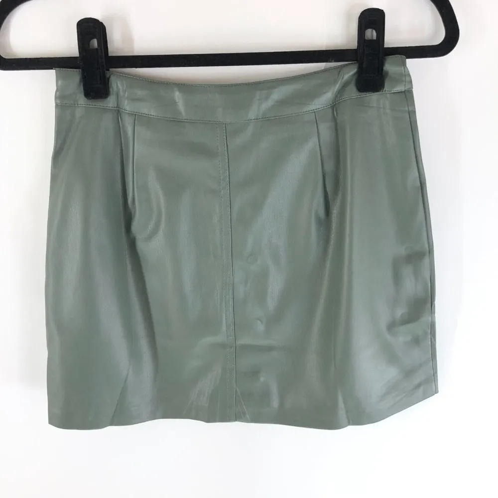 Lulus Most Fab Olive Green Vegan Leather Button-Front Mini Skirt S - Image 2