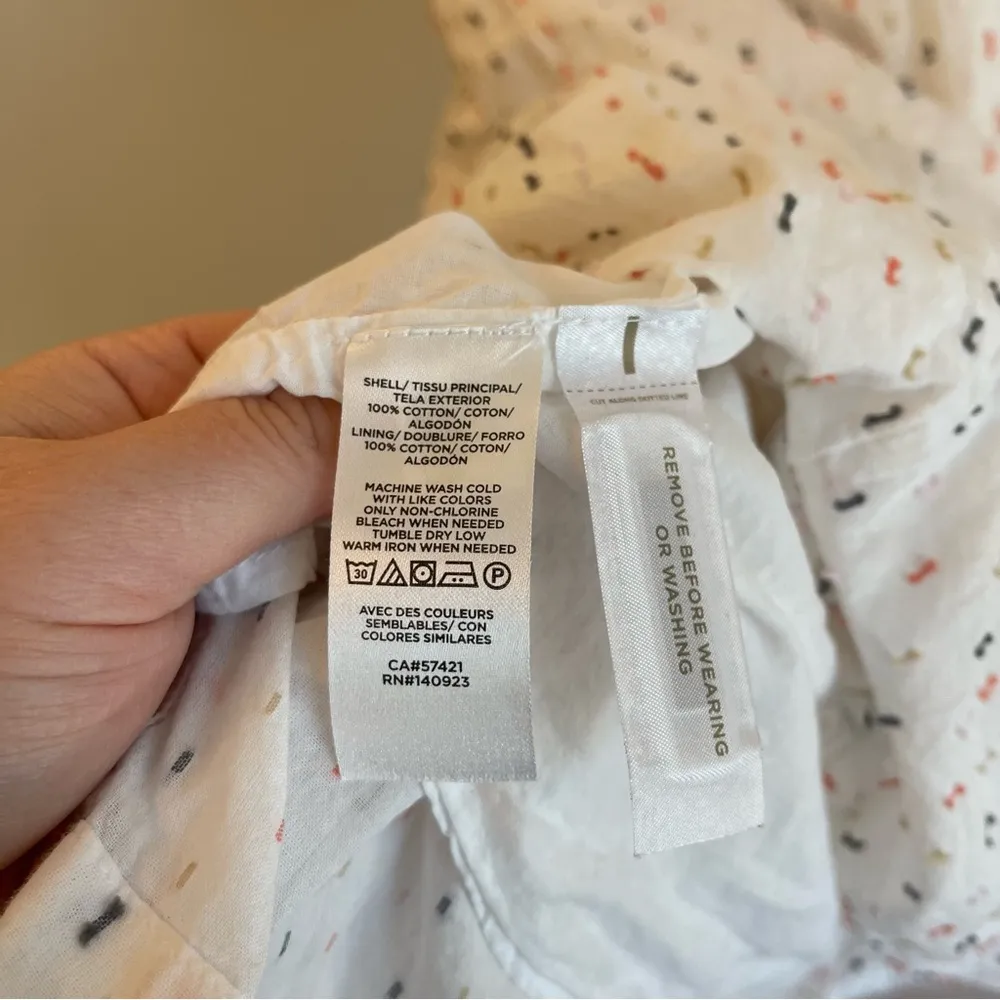 Loft Women's Size XL Square Neck Babydoll Dress White Confetti Embroidery Cotton - Image 5