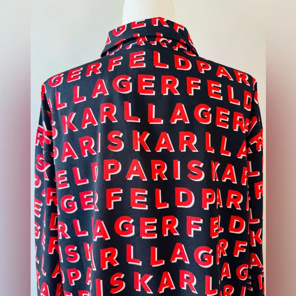 Karl Lagerfeld Paris Drop Shoulder Spell-Out Red & Black Blouse Size L NWT - Image 8