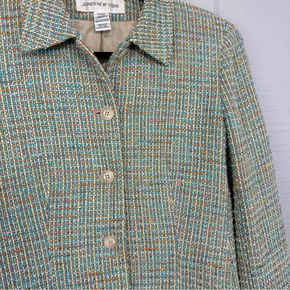 Jones New York Colorful Pastels Tweed Blazer Textured Business Professional 8 - Image 2