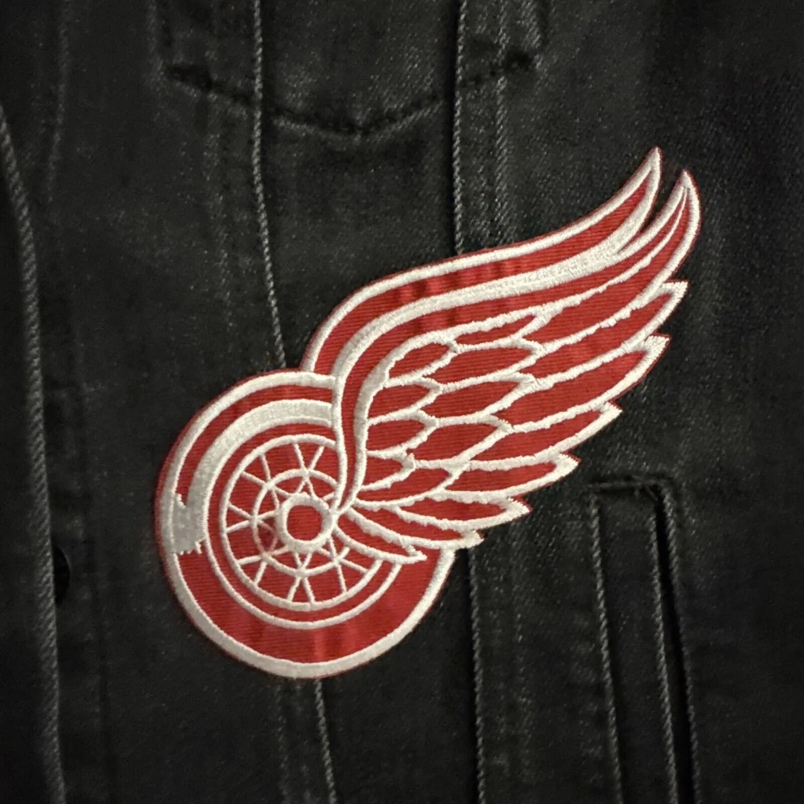 Custom Old Navy DETROiT RED WINGS Black Jean Jacket Women’s Size M Medium Denim - Image 3