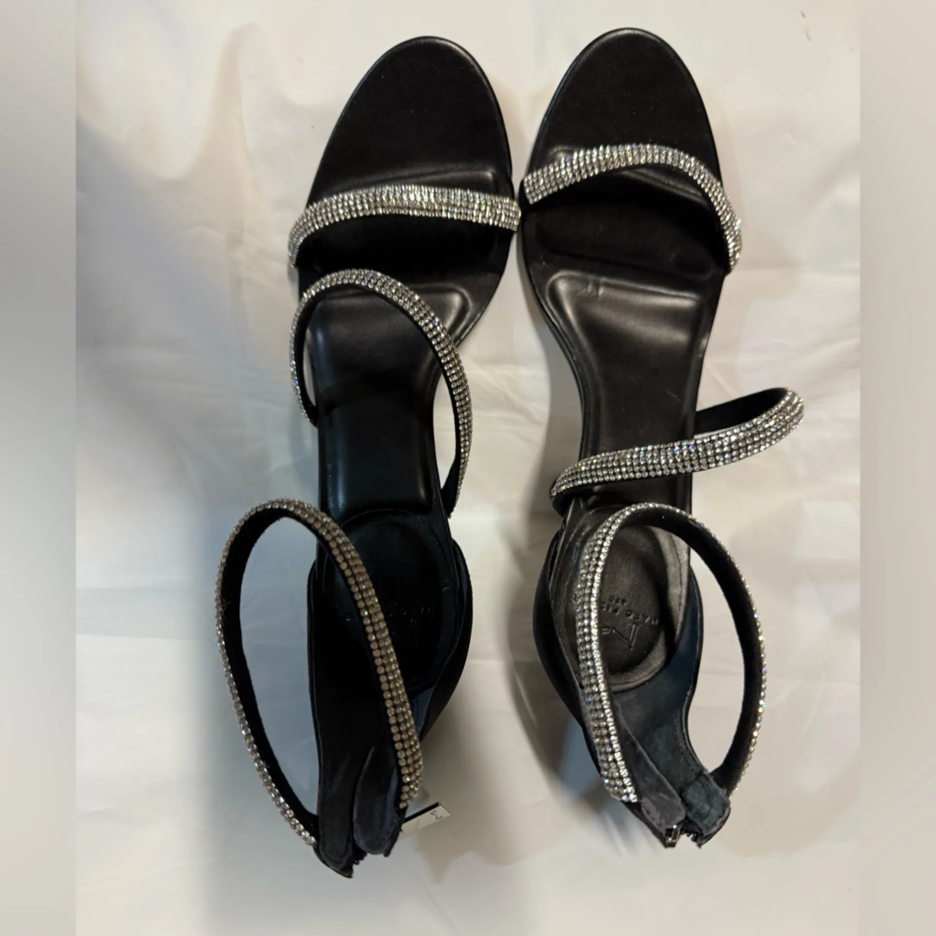 Marc Fisher strappy shiny Black stiletto Heels with Silver Rhinestones size 9 - Image 3