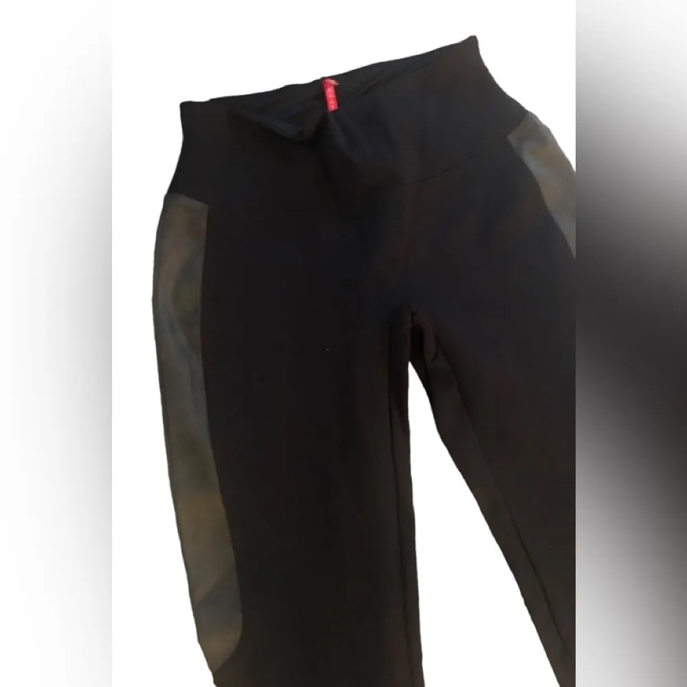 Spanx Faux Leather Panel Legging Sz. L Black Ponte Pant Casual Stretch Winter - Image 5