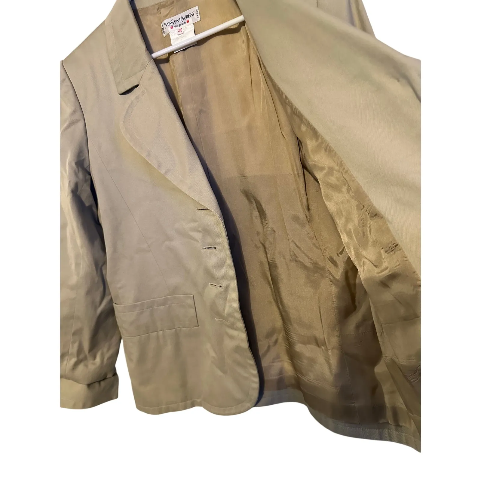 YVES SAINT LAURENT Tan Beige Vintage Gold Button Studded 100% Cotton Blazer 40 - Image 14