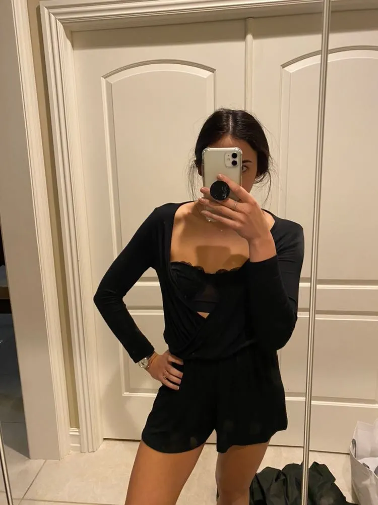 Black Deep V Romper Size 6 - Image 3