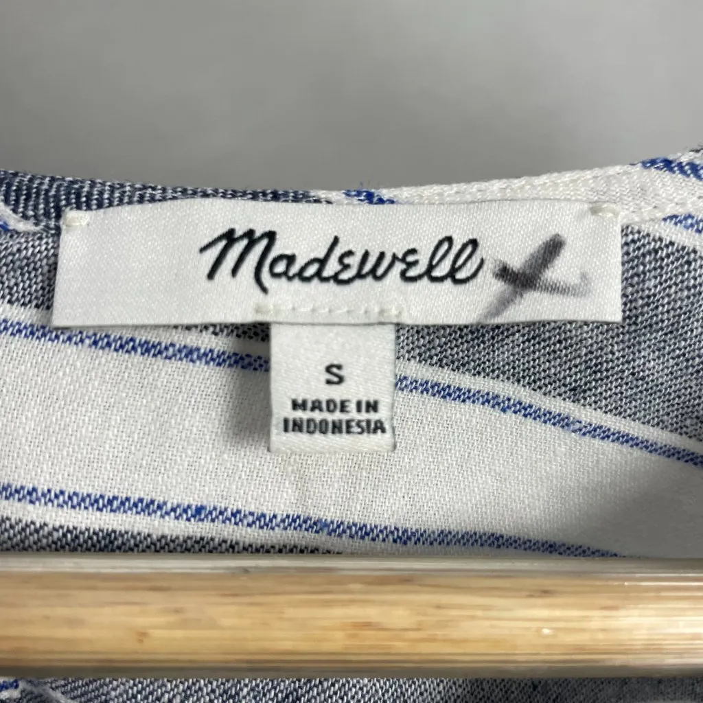 Madewell Striped Play Button Back Dress Small Shift Mini Blue White Casual Beach - Image 5