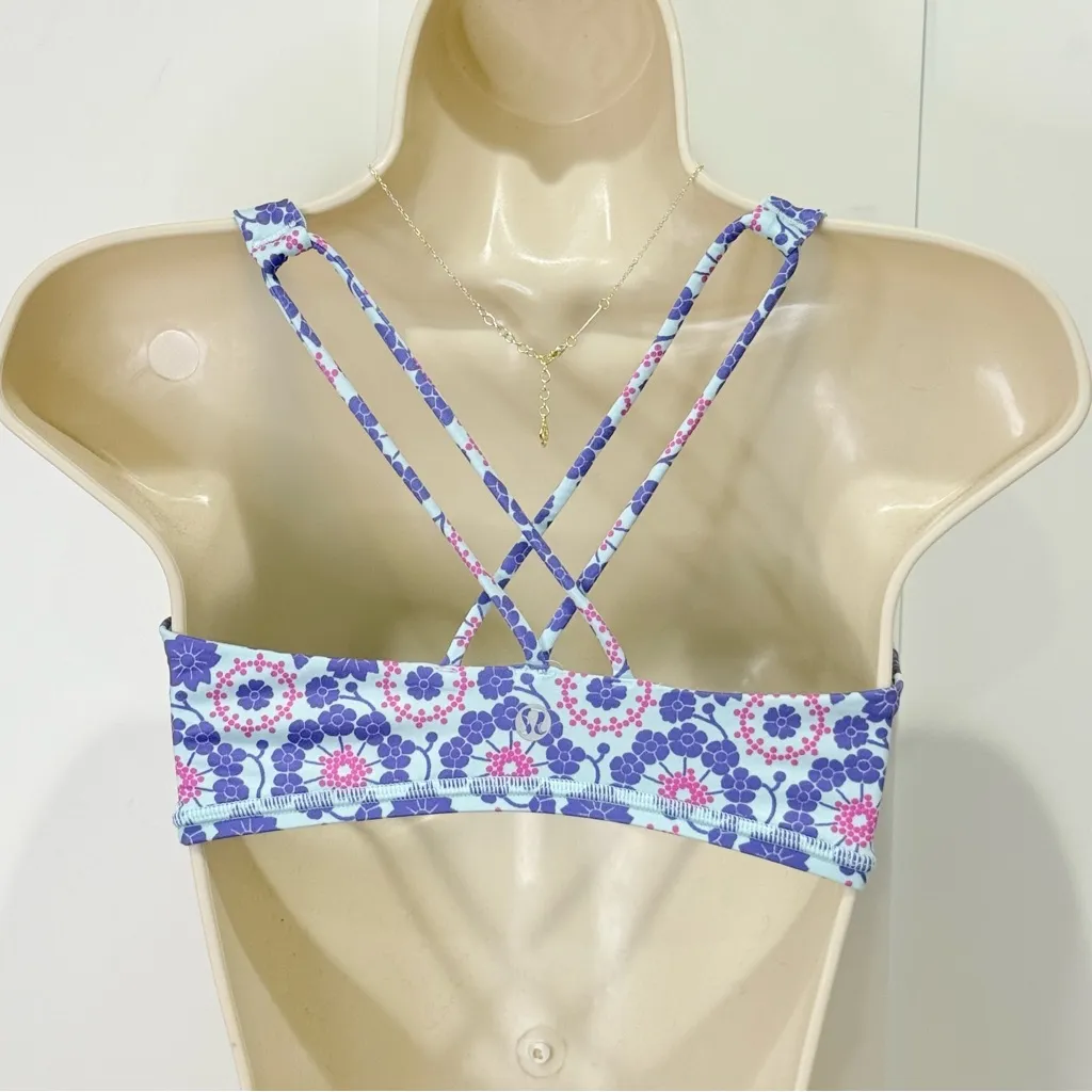 Lululemon Free To Be Bra Twiggy Printed Power Purple Floral Size 8 Vintage Girly - Image 4