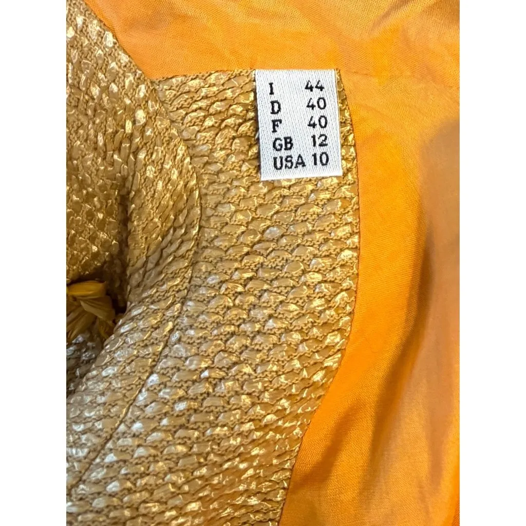 $1530 Moschino Cheap & Chic 44 US 10 Skirt Suit Raffia Gold Jute Jacket VTG - Image 12