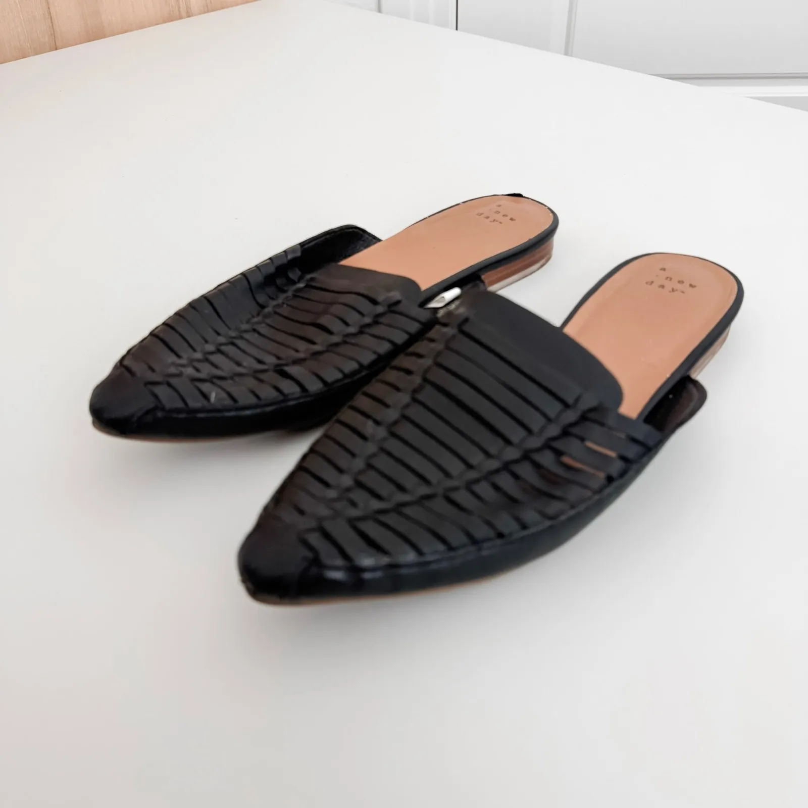 A New Day Womens Woven Mules Size 9 Black SlipOn Loafer Flats Minimalist Capsule - Image 2