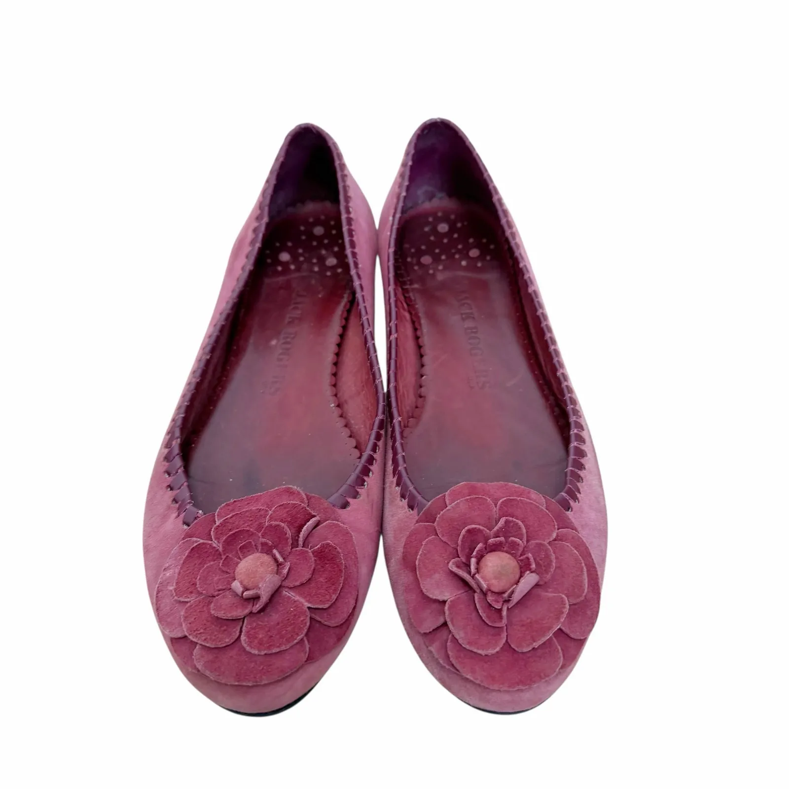 Jack Rogers Pink Suede Flower Flats Sz 9.5 - Image 3
