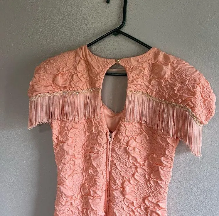 [Pegah Fashions] Vintage Coral Fringe Flapper Girl Midi Dress - Image 7