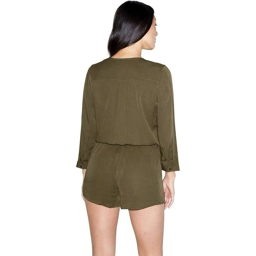 ✨American Apparel Womens Viscose 3/4 Sleeve Crossfront Army Sz Large Romper✨ - Image 4