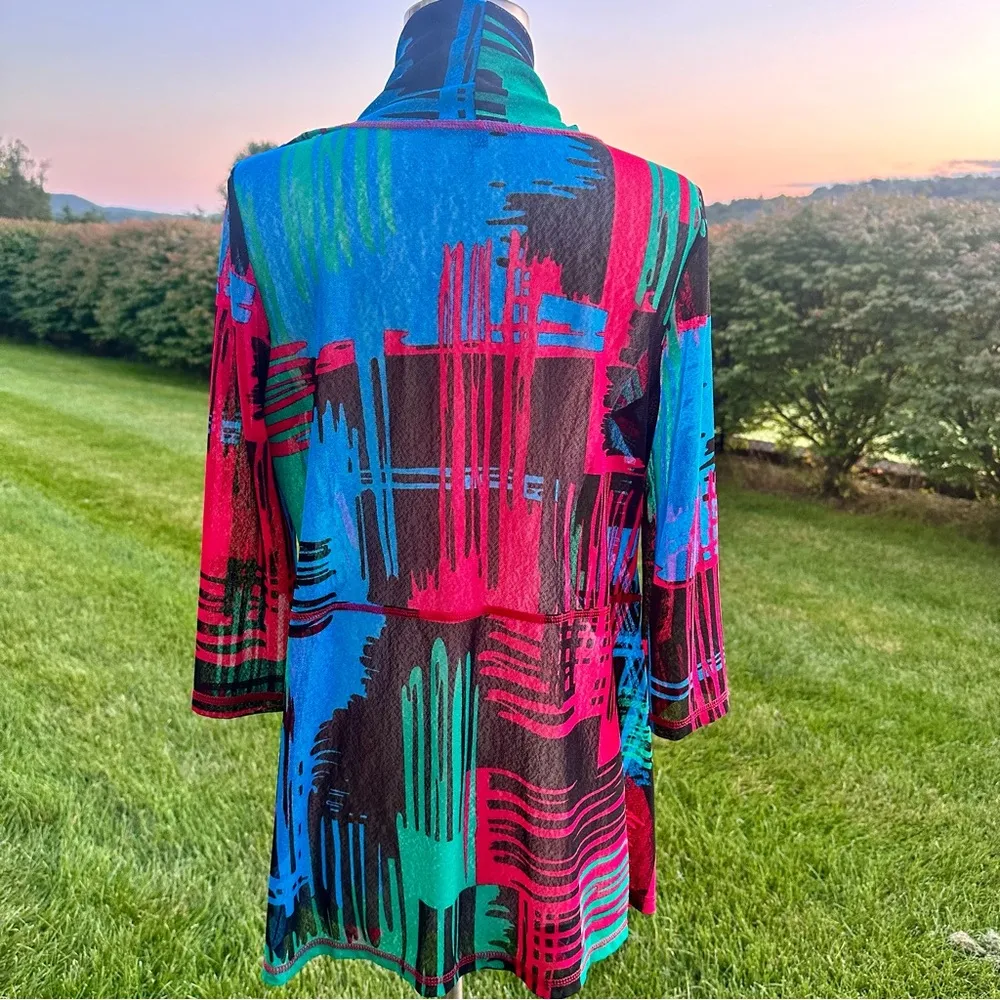 Lior gold Paris multicolored stretch lace mesh waterfall cardigan high l… Blue - Image 13