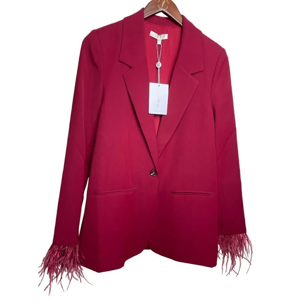 WAYF Romee Red Feather Trim Blazer NWT Sz. XS - Image 3